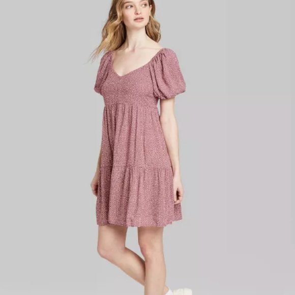 wild fable Dresses & Skirts - NWT Polka Dot Puff Sleeve Round Neck Babydoll